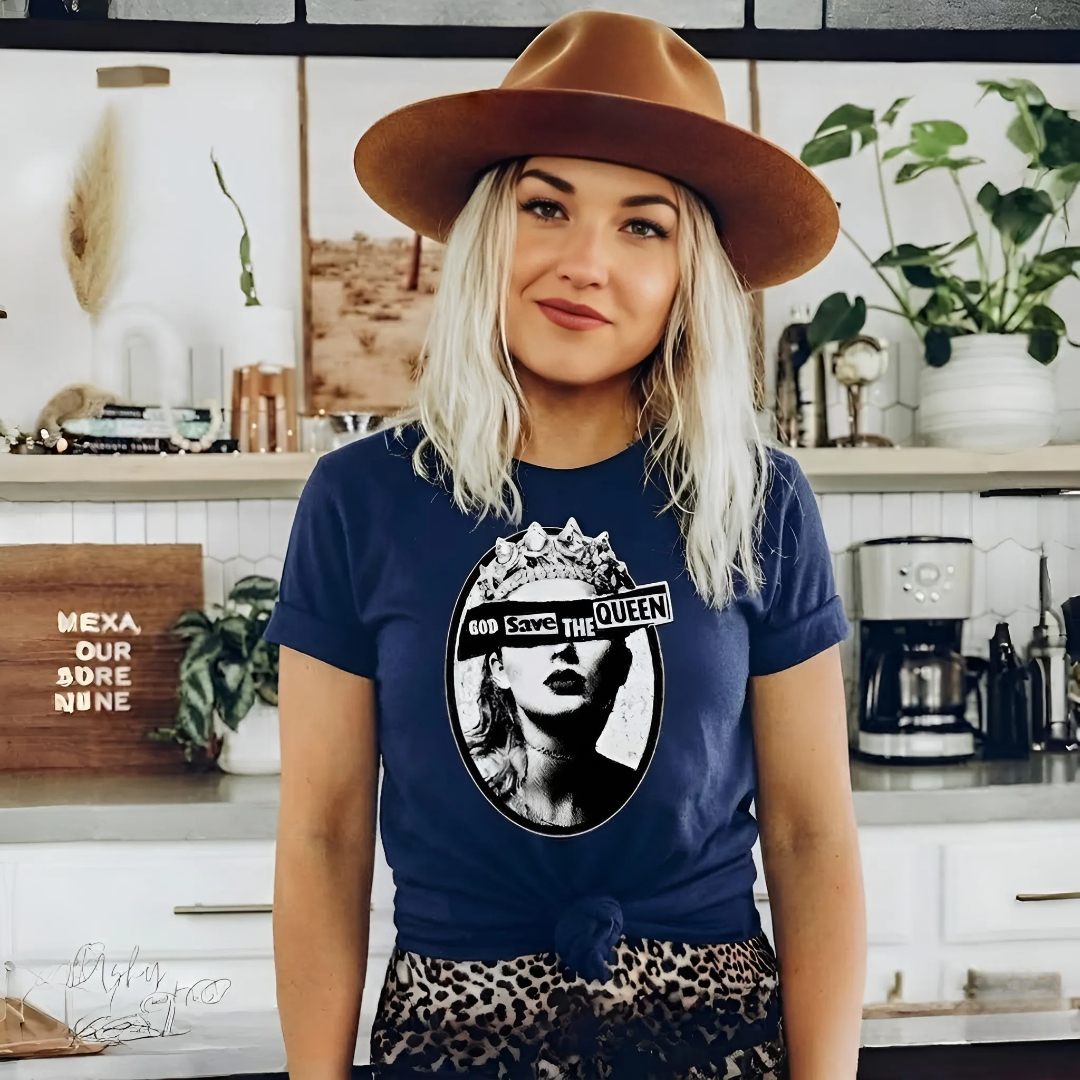 Vintage Music Inspired Crown Graphic Casual T Shirt