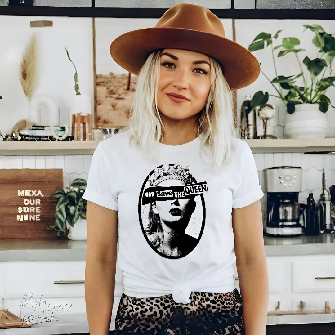 Vintage Music Inspired Crown Graphic Casual T Shirt