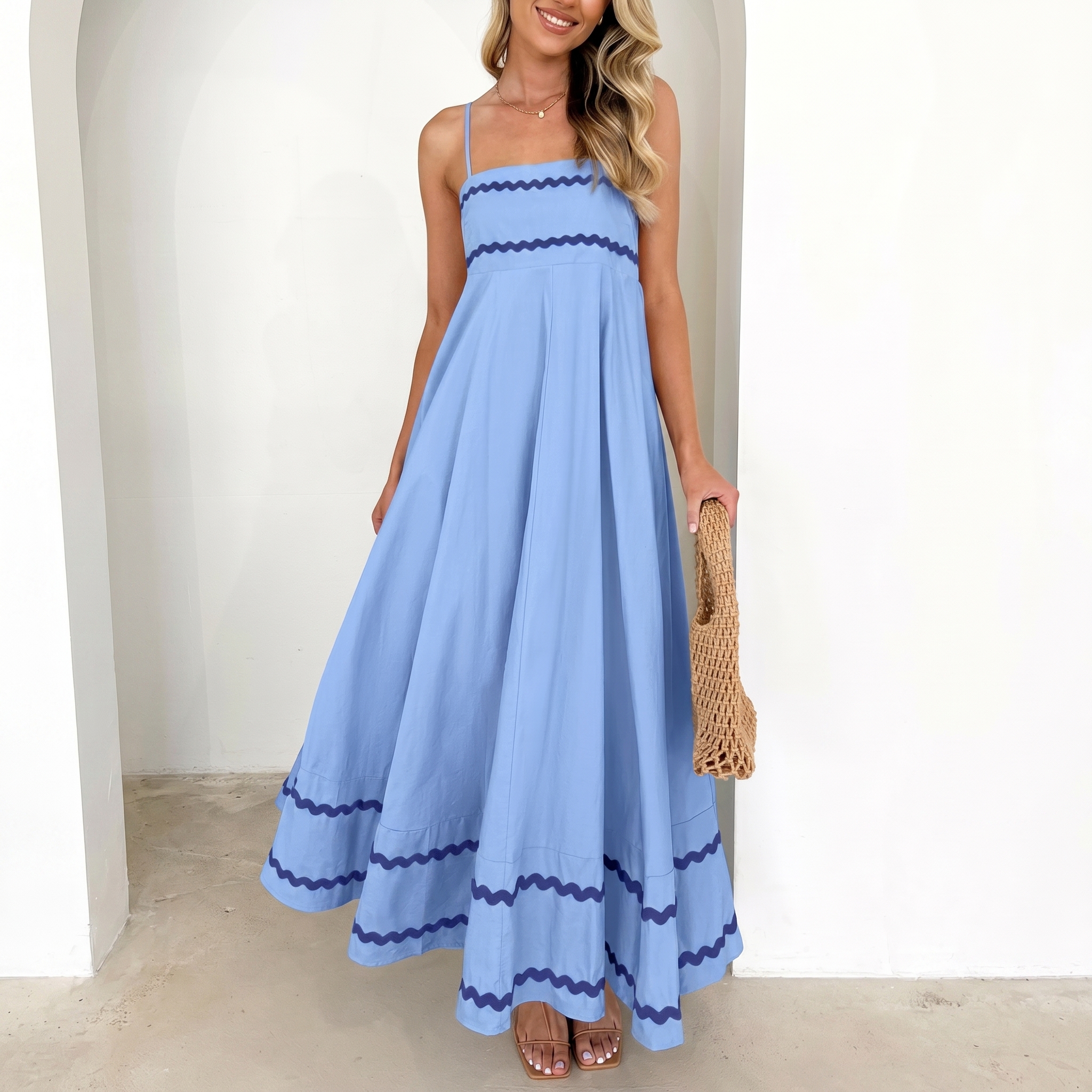 Summer And Casual Sleeveless Ruffle Spaghetti Strap Maxi For Women
