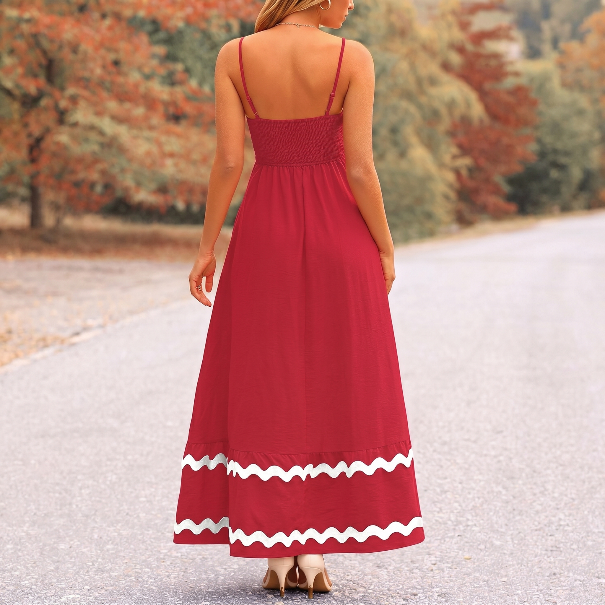Summer And Casual Sleeveless Ruffle Spaghetti Strap Maxi For Women