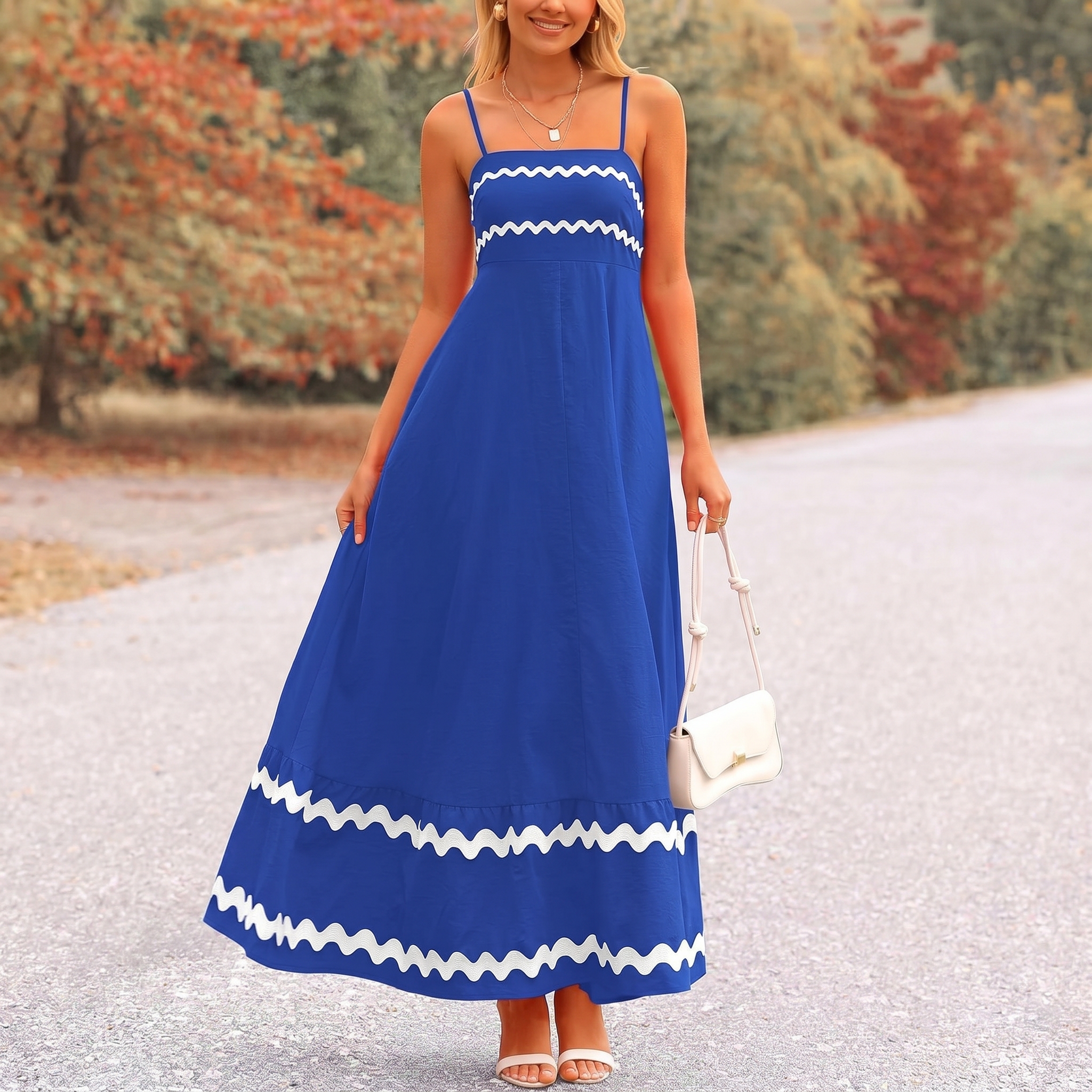 Summer And Casual Sleeveless Ruffle Spaghetti Strap Maxi For Women