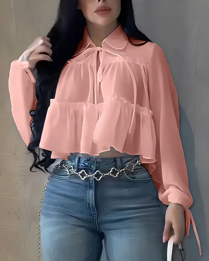 Ruffle Long Sleeve Shirt For Women-My Comfy Blouse
