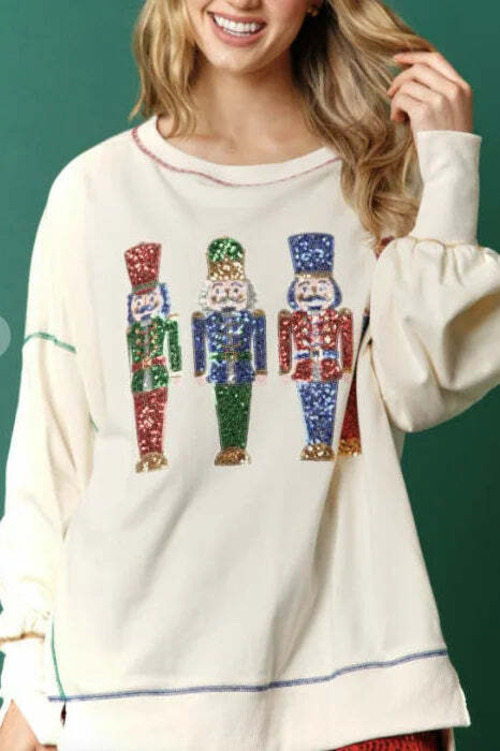Christmas Sequin Print Crew Long Sleeve Sweatshirt
