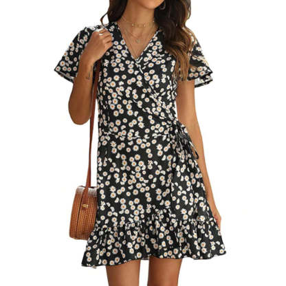 Floral Print Flounce Hem With Waist Belt Dress-My Comfy Blouse