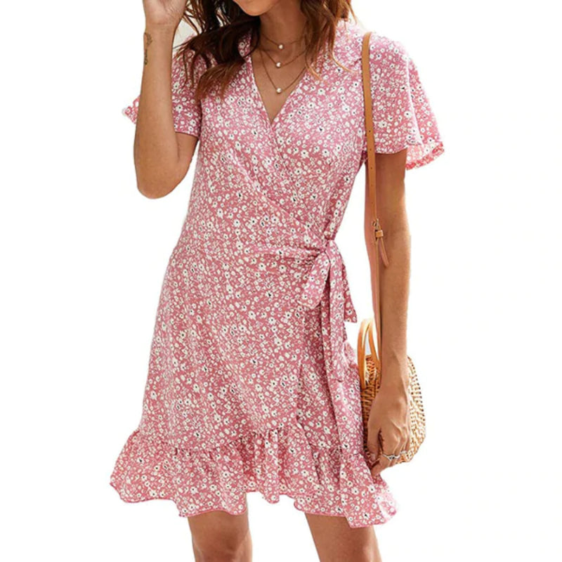 Floral Print Flounce Hem With Waist Belt Dress-My Comfy Blouse
