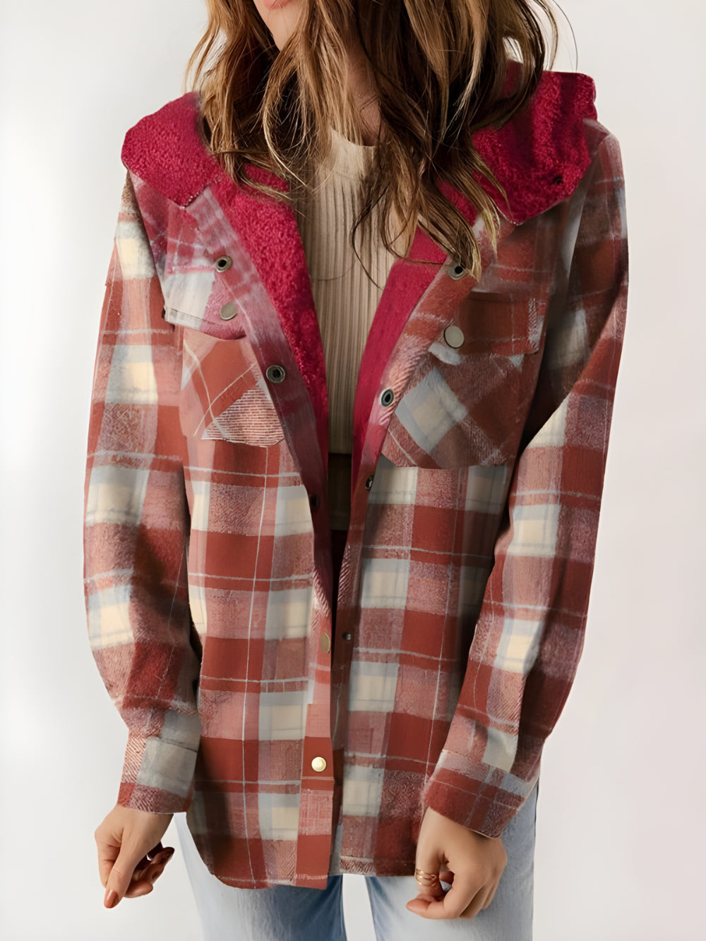 Plaid Fleece Lined Button Up Jacket-My Comfy Blouse