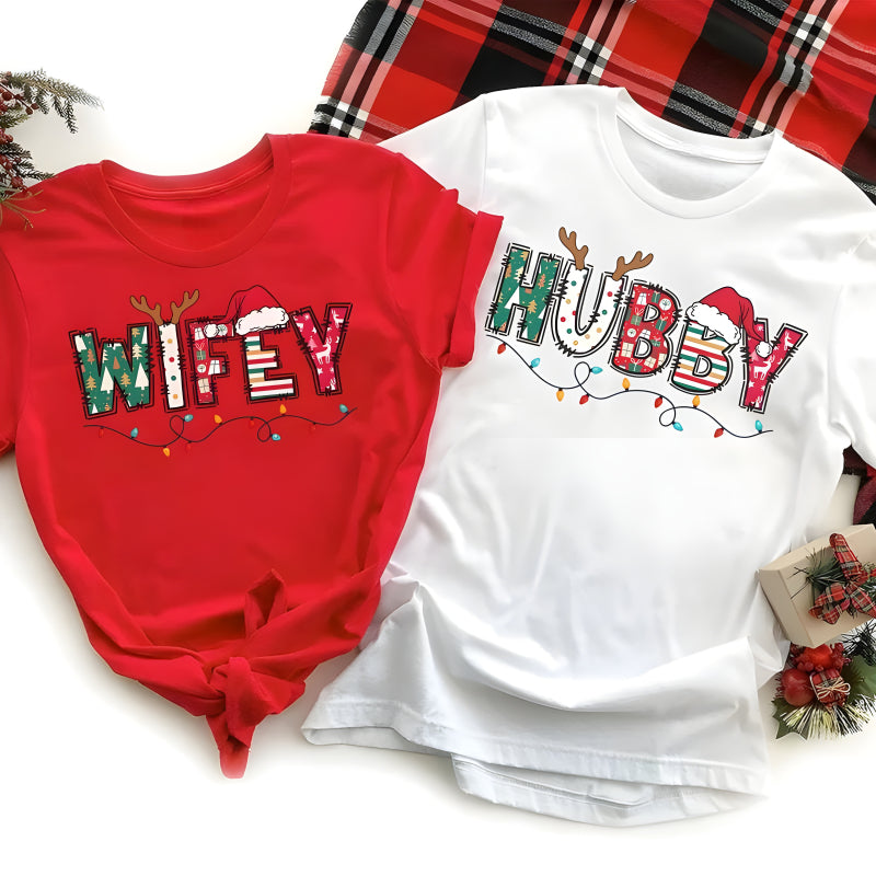 Festive Wife And Hubby Christmas T Shirt Set-My Comfy Blouse
