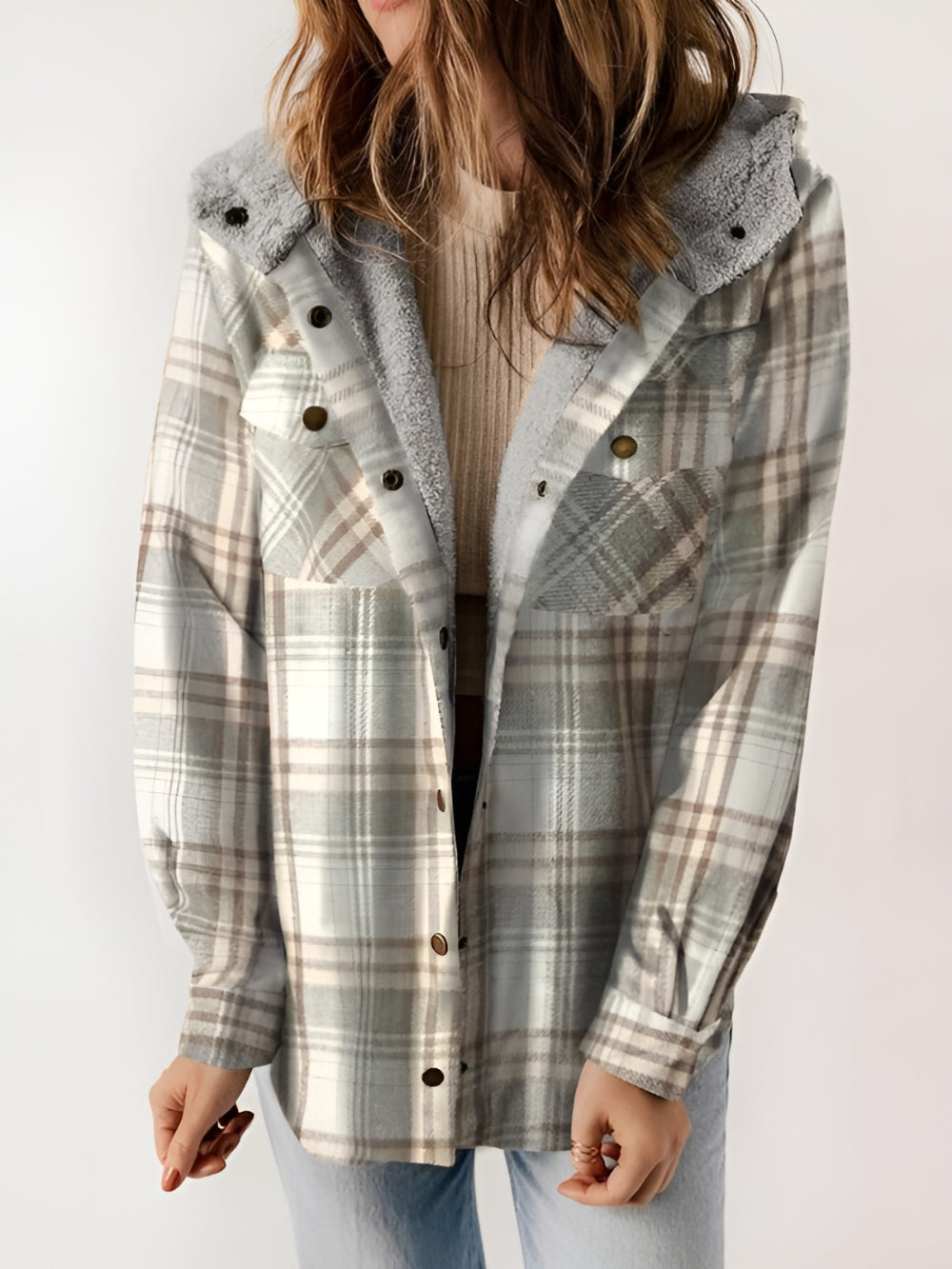 Plaid Fleece Lined Button Up Jacket-My Comfy Blouse