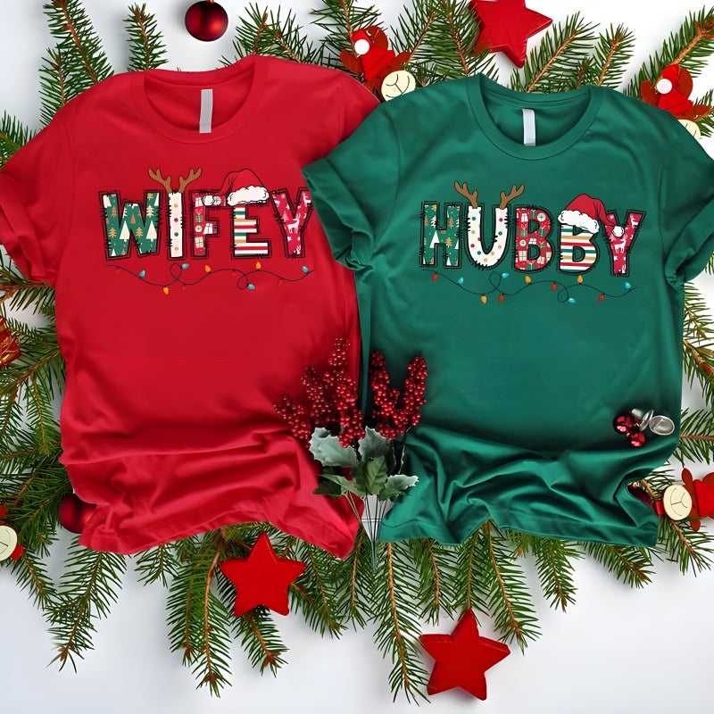 Festive Wife And Hubby Christmas T Shirt Set-My Comfy Blouse
