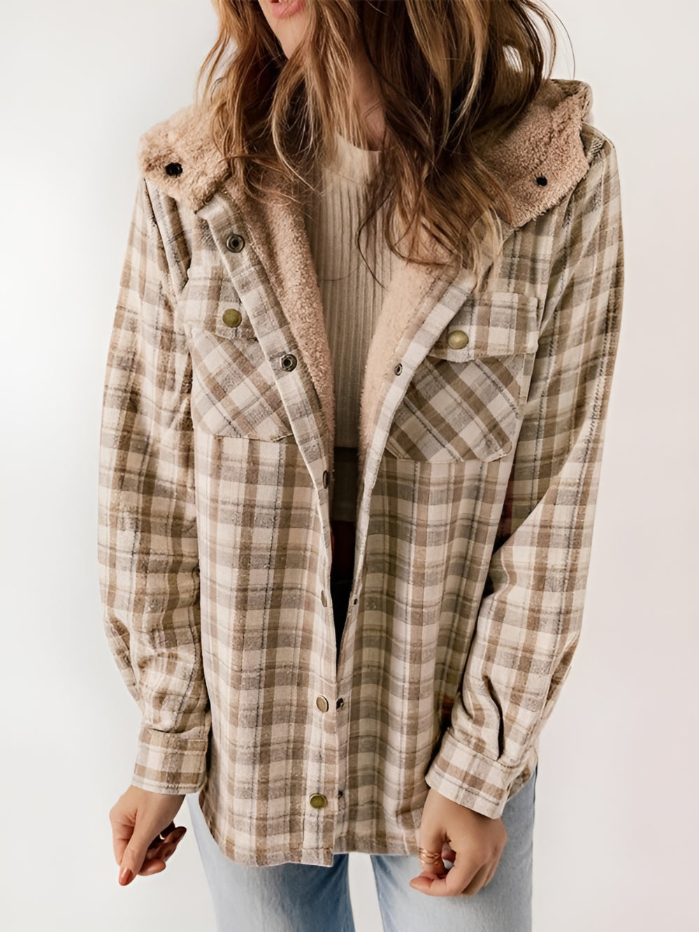 Plaid Fleece Lined Button Up Jacket-My Comfy Blouse