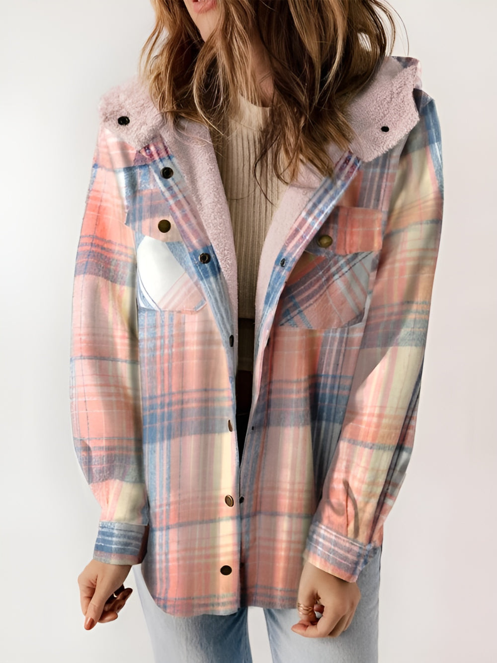 Plaid Fleece Lined Button Up Jacket-My Comfy Blouse