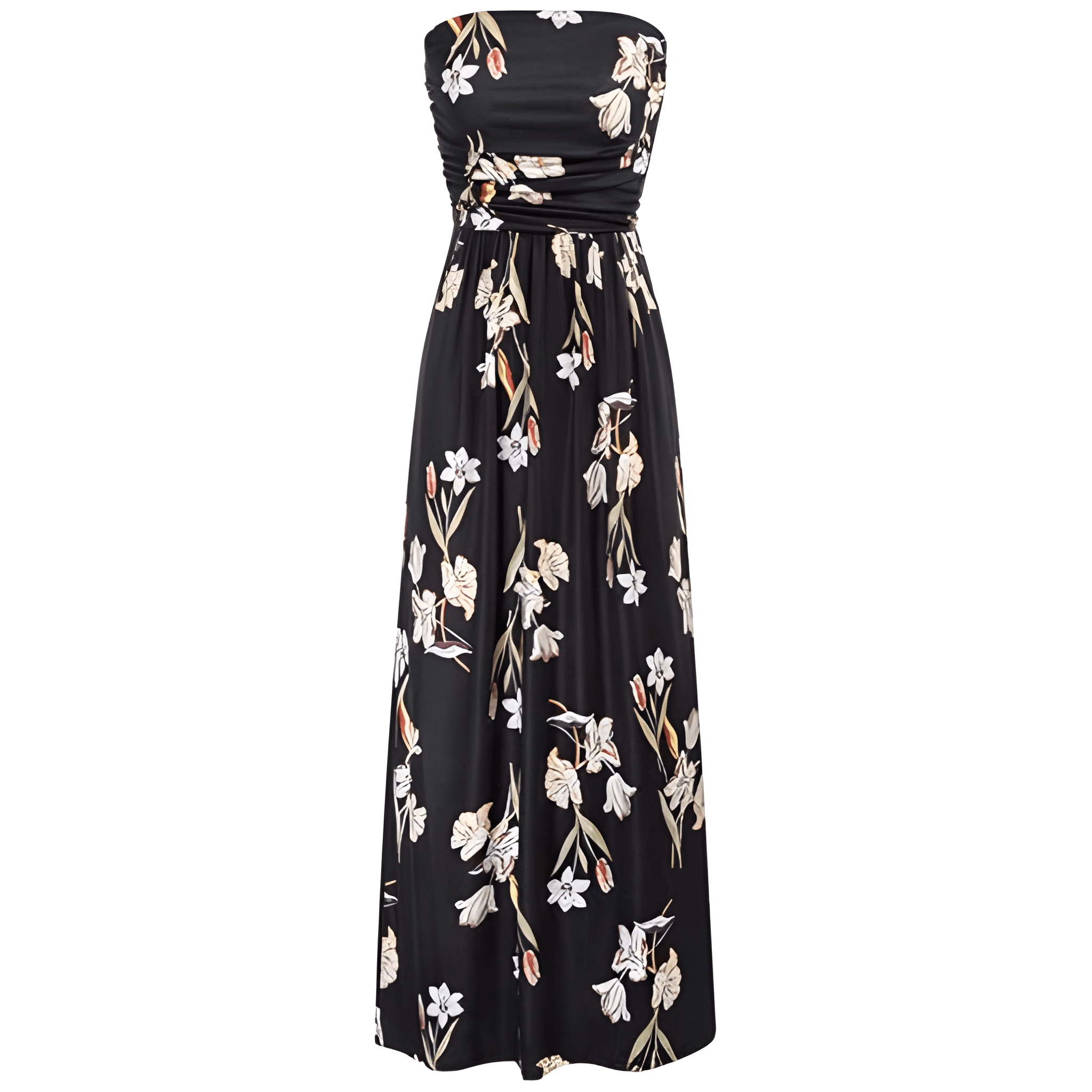 Casual Loose Strapless Ruched Long Maxi Dress Pockets For Women