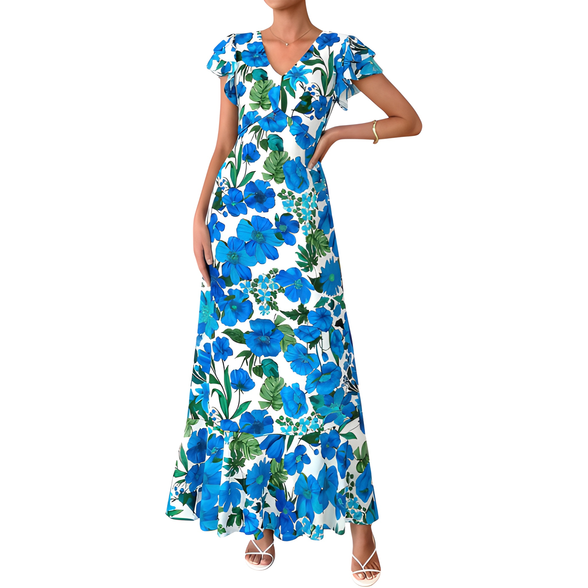 Spring And Summer Boho Floral Ruffle Beach Maxi For Women