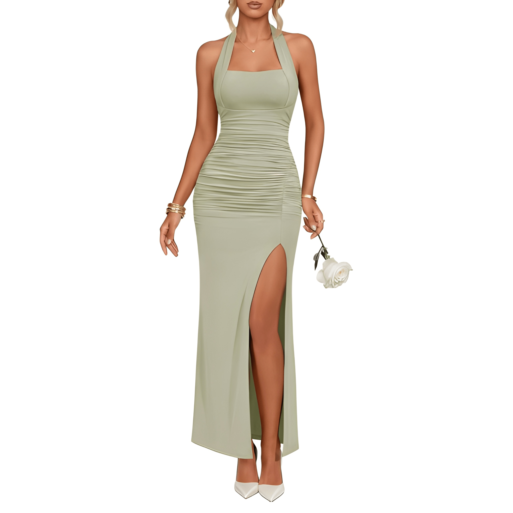Summer And Halter Backless Sleeveless Ruched Beach Cocktail For Women