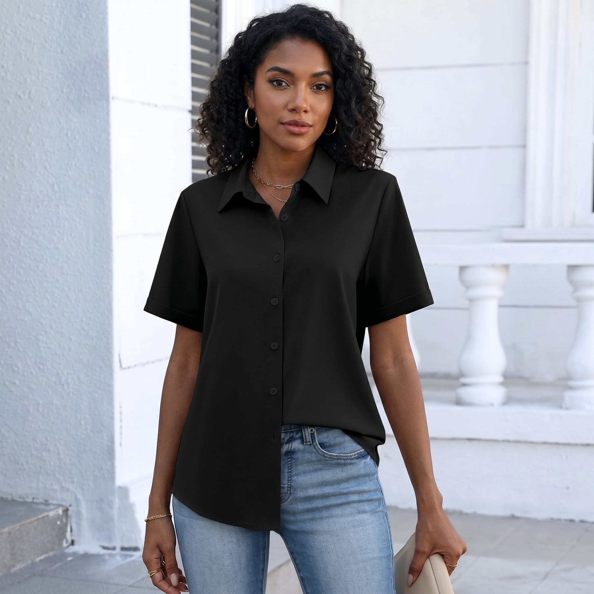 Button Down Shirts for Women Short Sleeve Collared Tops Dressy Casual Blouses