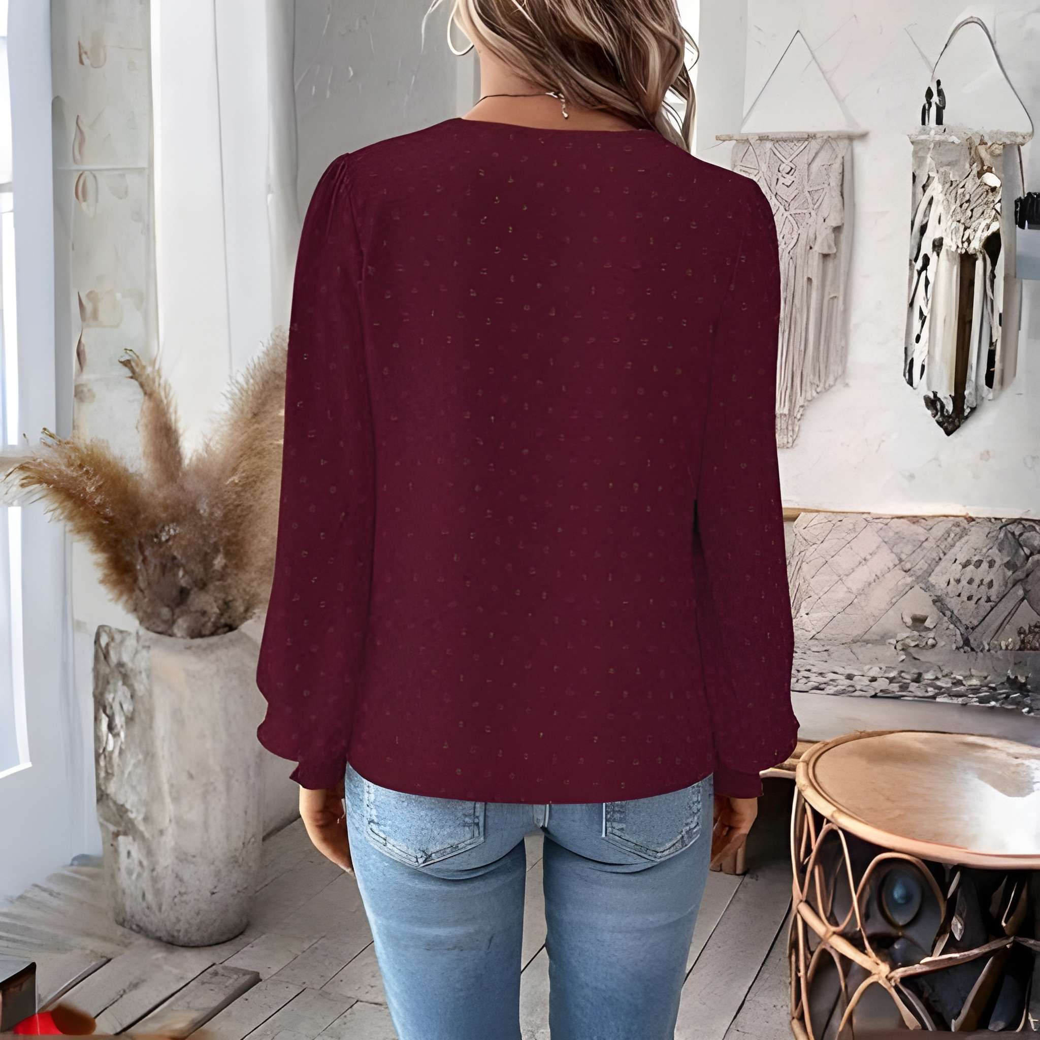 Womens Casual Boho Style Embroidered Long Sleeve Fashion Blouse