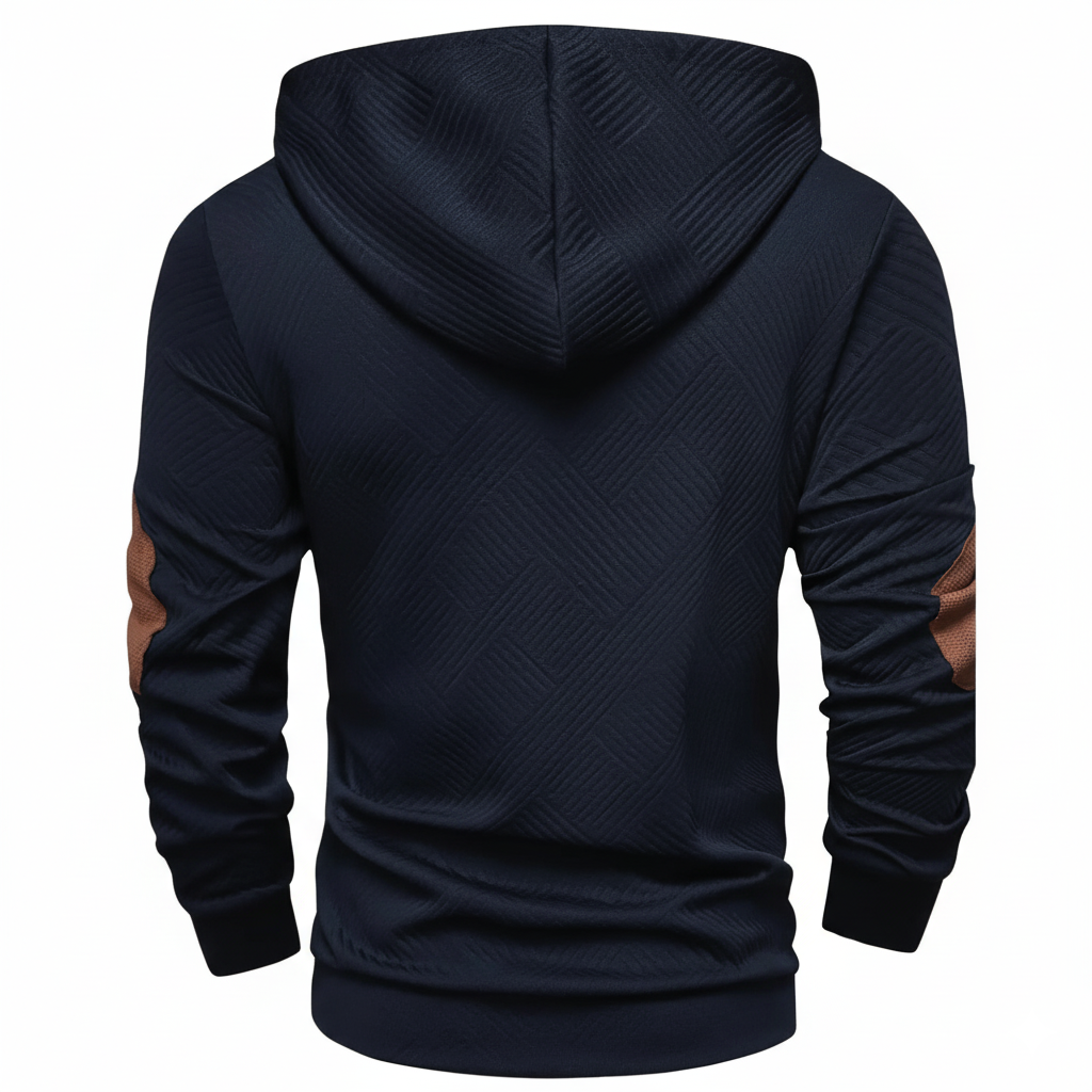 Men Casual Hooded Zip Up Sweatshirt With Contrast Stitching