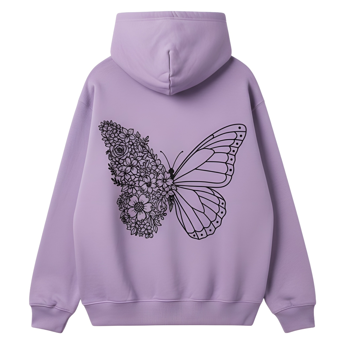 Intricate Butterfly And Floral Design Hoodie For Women
