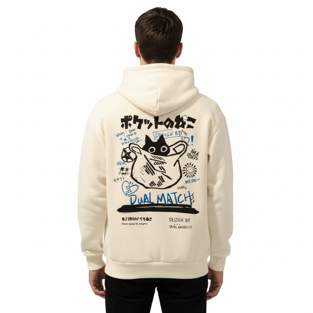 Men Cat Printed Minimalist Hoodie