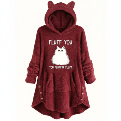 Fluffy Cat Printed Thermal Hoodie