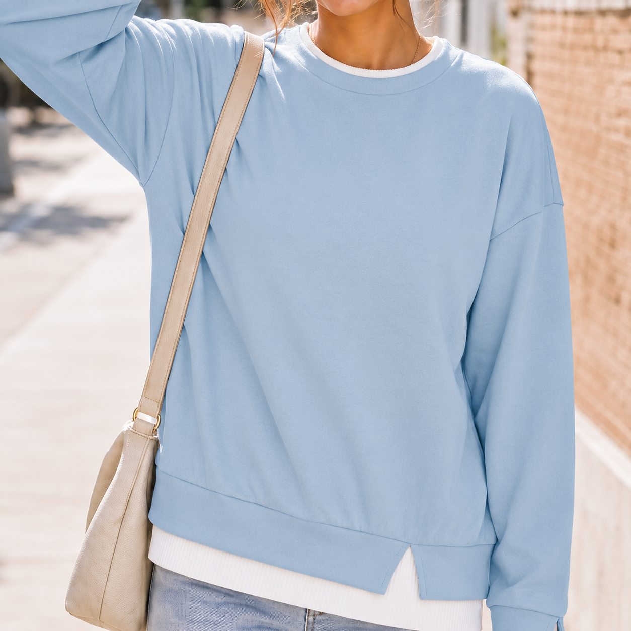 Casual Oversized Long Ribbed Layered Crew Sleeve Drop Sweatshirt For Women