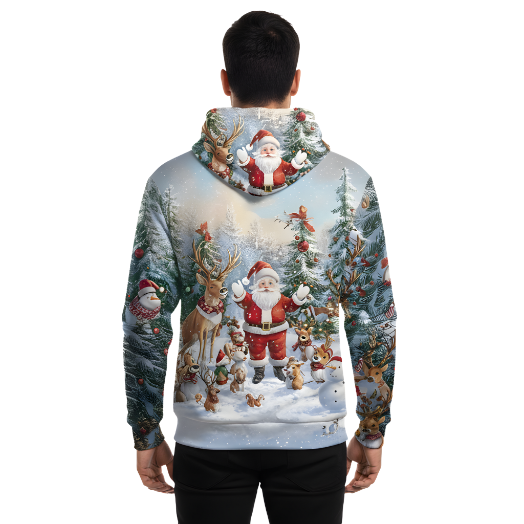 Christmas Hoodie With Santa And Reindeer Print For Men