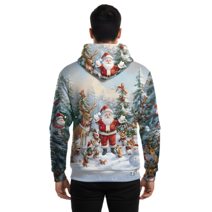 Christmas Hoodie With Santa And Reindeer Print For Men