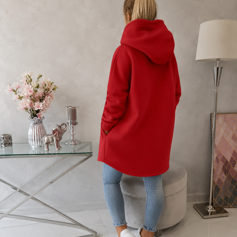 Women Plus Size Half Zip Fleece Hoodie With Asymmetrical Hem