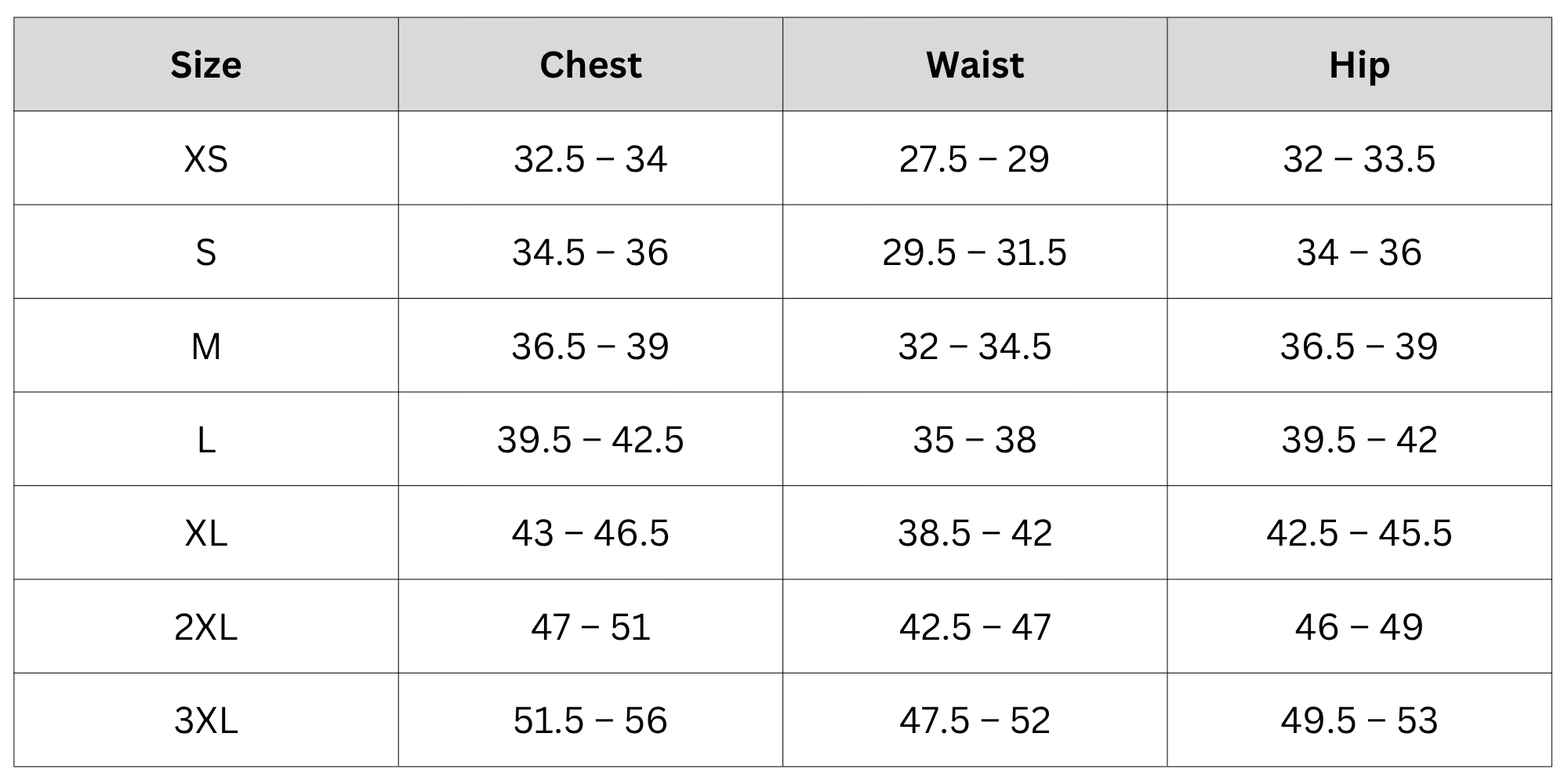 Size Chart