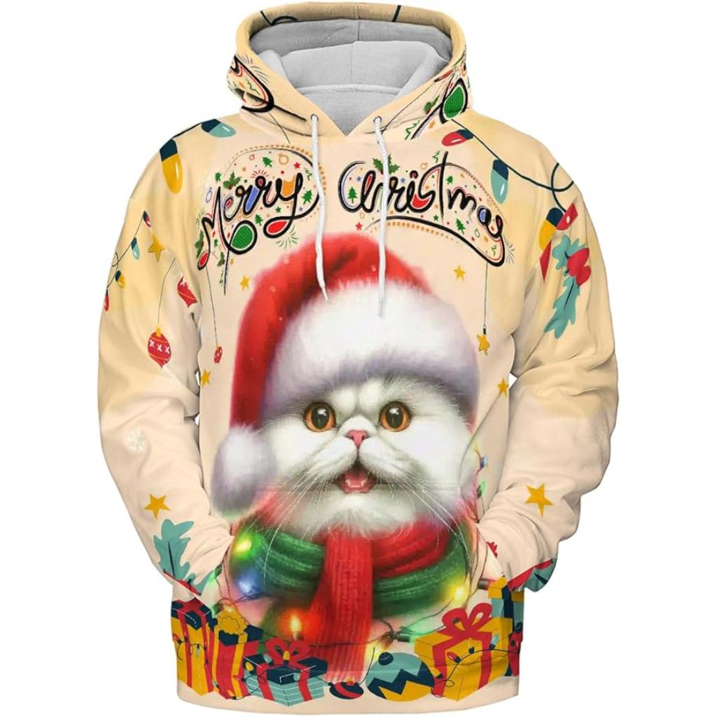 Christmas Cat Twinkling Lights All Over Print 3D Hoodie