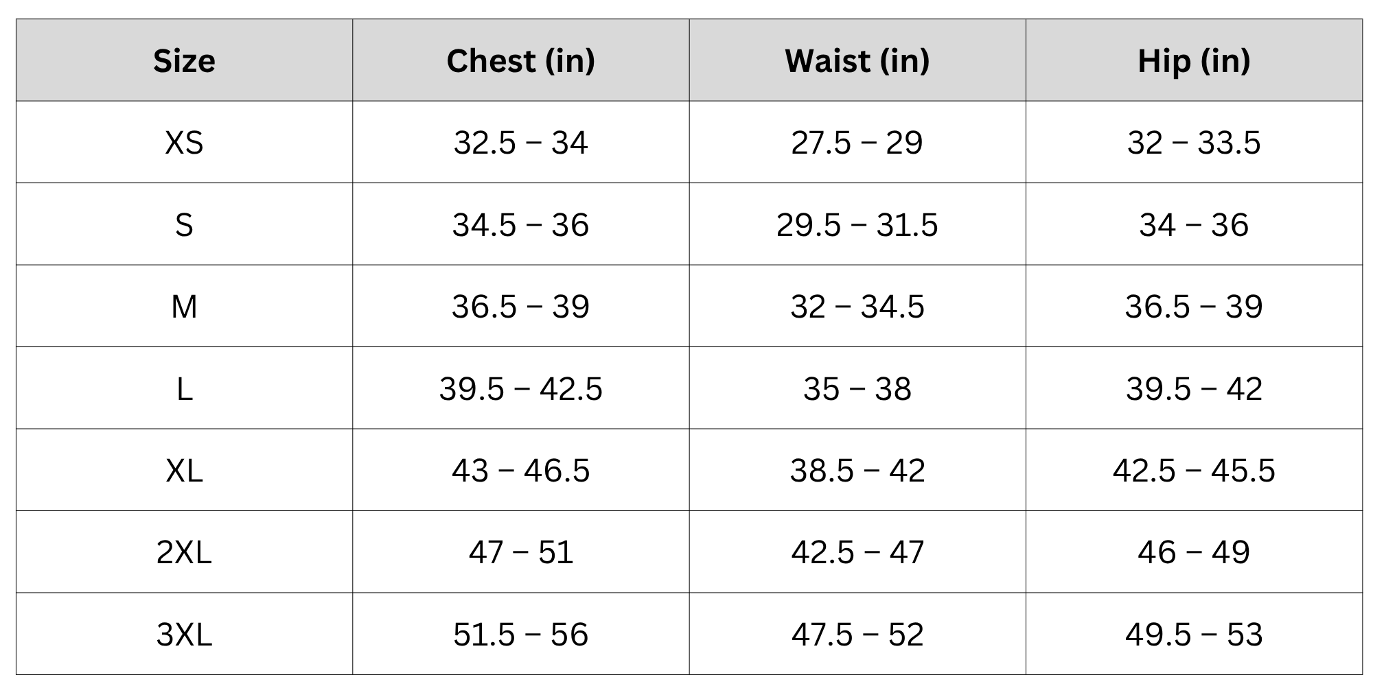 Size Chart