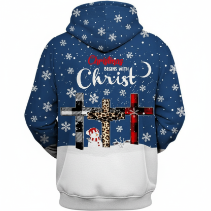 Christmas Jesus Snowman Cross All Over Print Hoodie