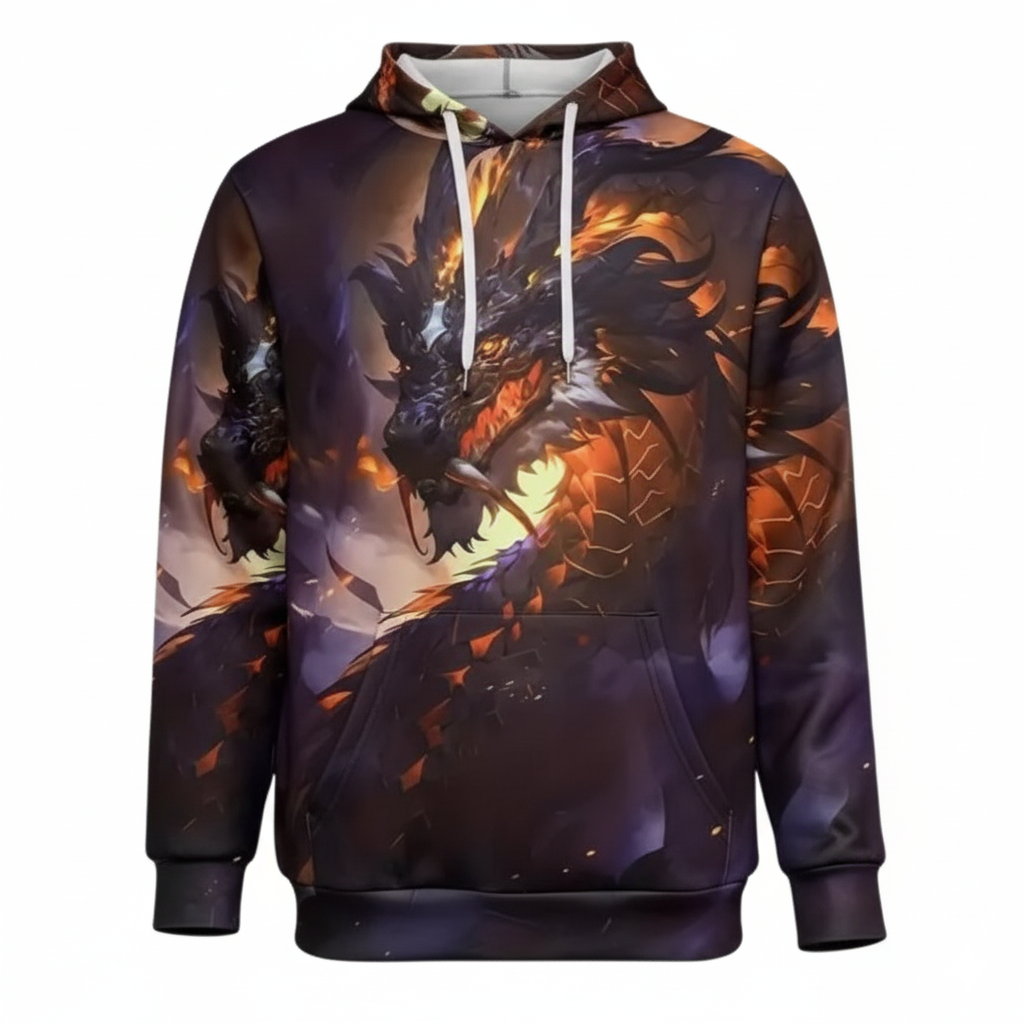 3D Dragon Print Pullover Hoodie With Pockets For Men
