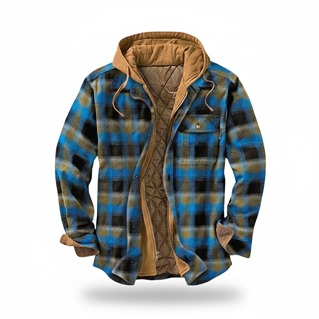 Casual Plaid Patchwork Hooded Jacket For Men