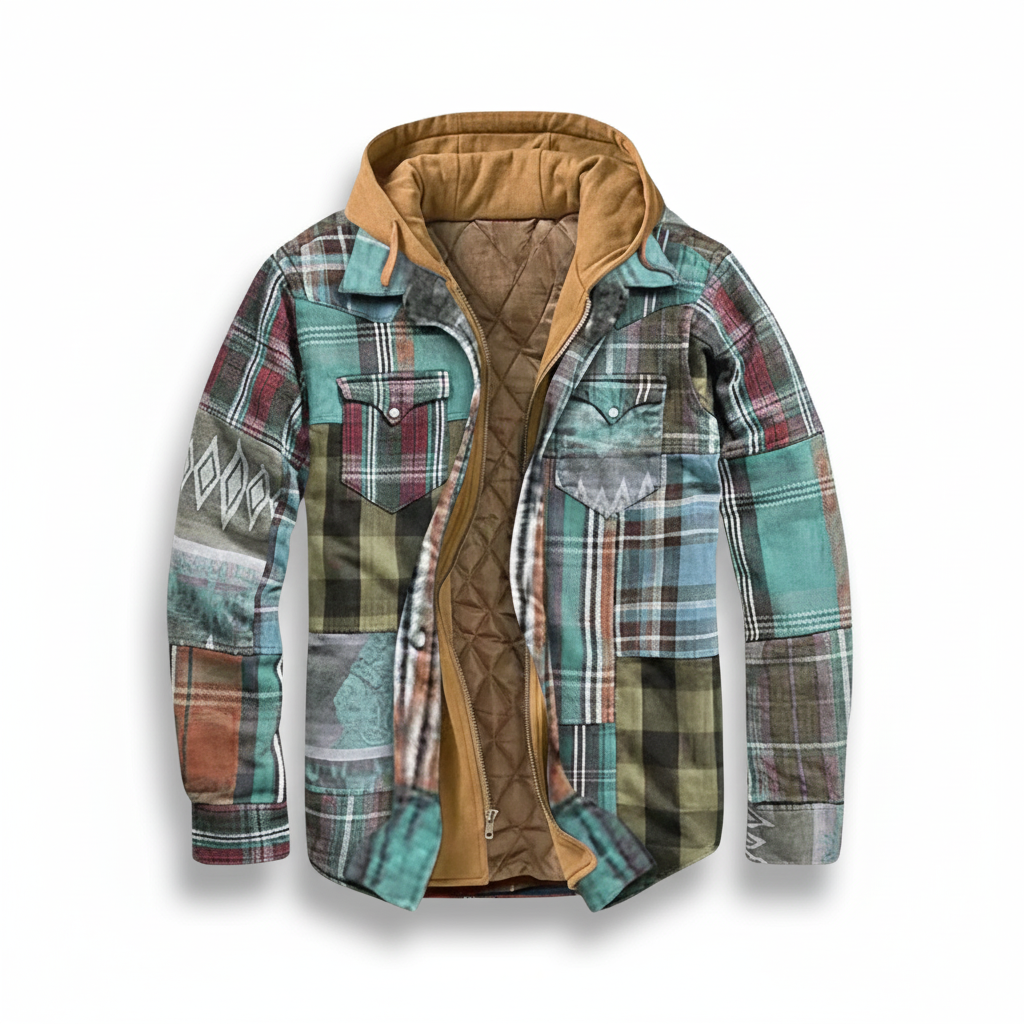 Casual Plaid Patchwork Hooded Jacket For Men