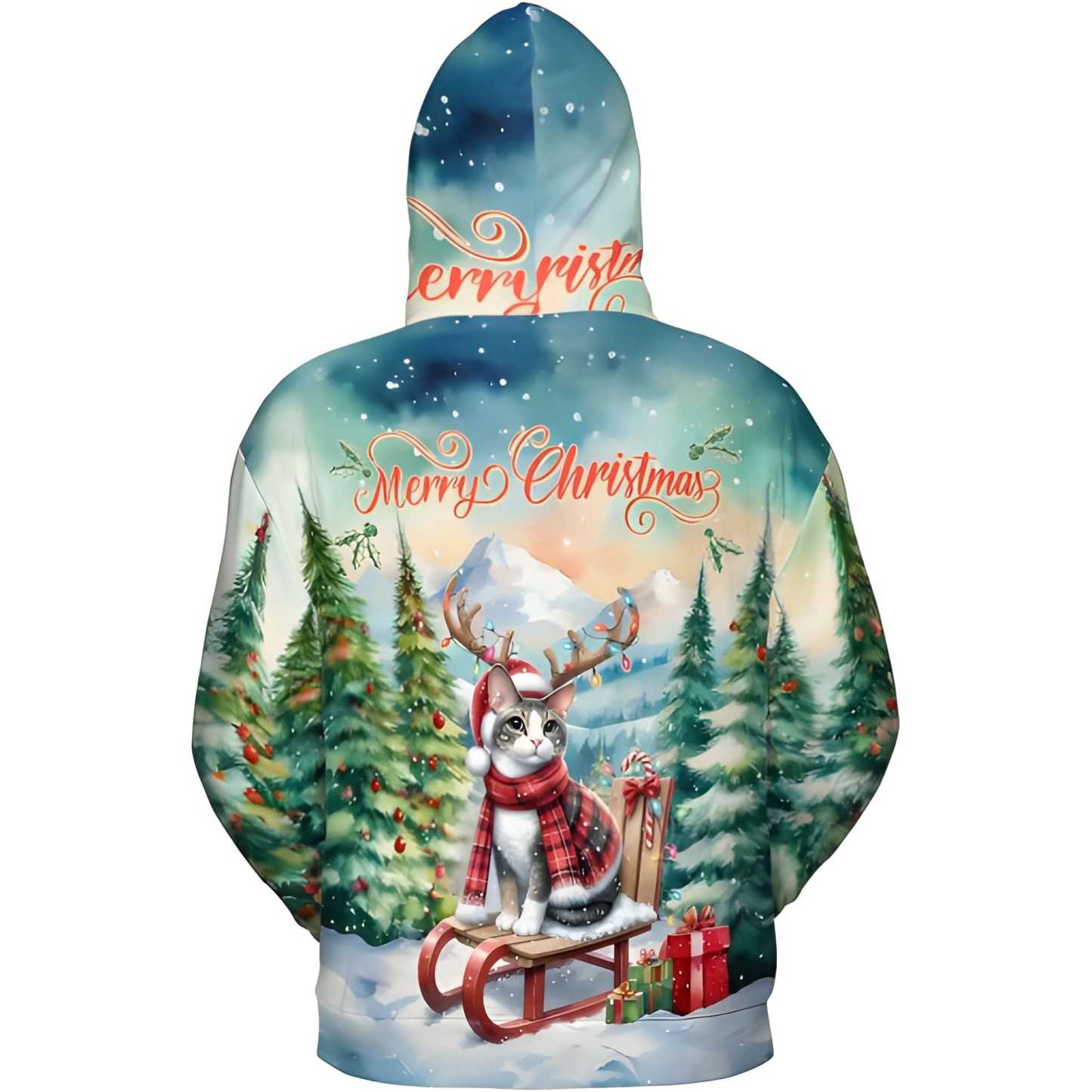 Merry Christmas Cat Reindeer Antler Hoodie Sweatshirt