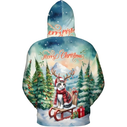 Merry Christmas Cat Reindeer Antler Hoodie Sweatshirt