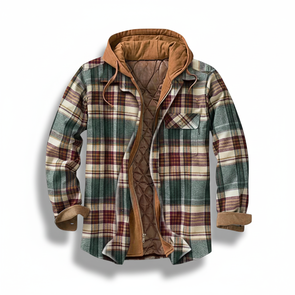 Casual Plaid Patchwork Hooded Jacket For Men