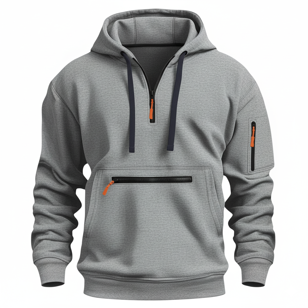 Casual Zip Up Hoodie With Kangaroo Pocket