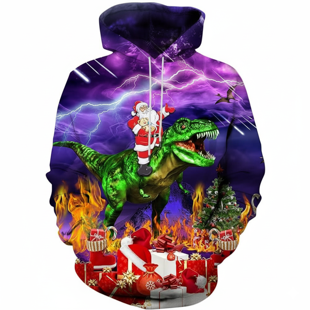 Christmas All Over Print Casual Pullover Hoodie With Big Pockets