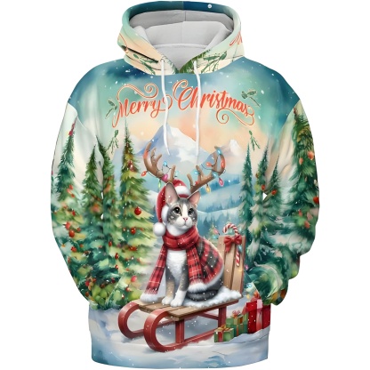 Merry Christmas Cat Reindeer Antler Hoodie Sweatshirt