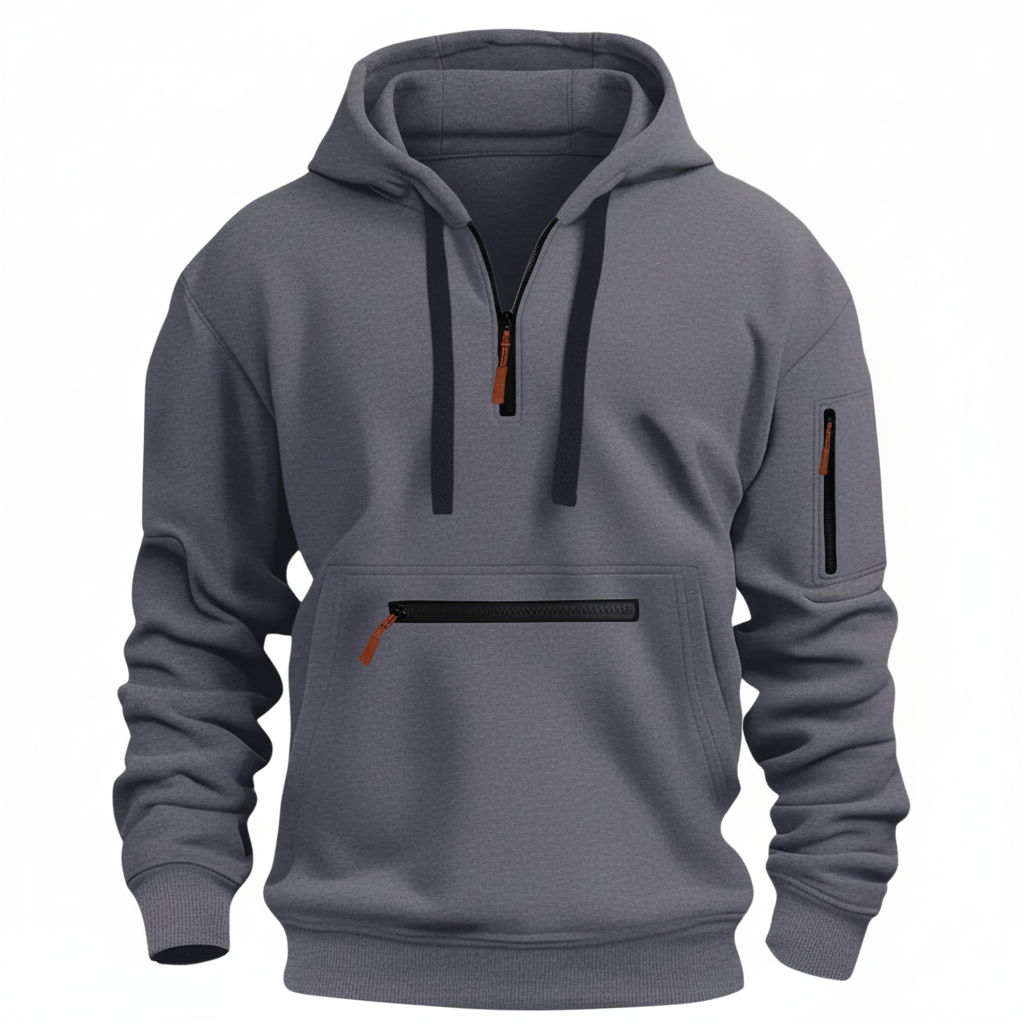 Casual Zip Up Hoodie With Kangaroo Pocket
