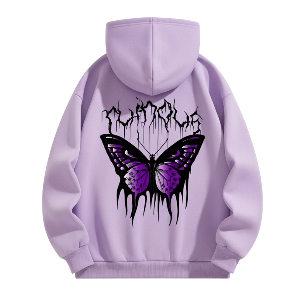 Casual Pullover Butterfly Print Hoodie With Front Pocket
