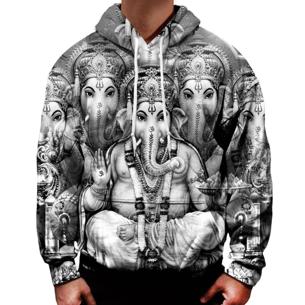 Ganesha Black And White All Over Print Hoodie