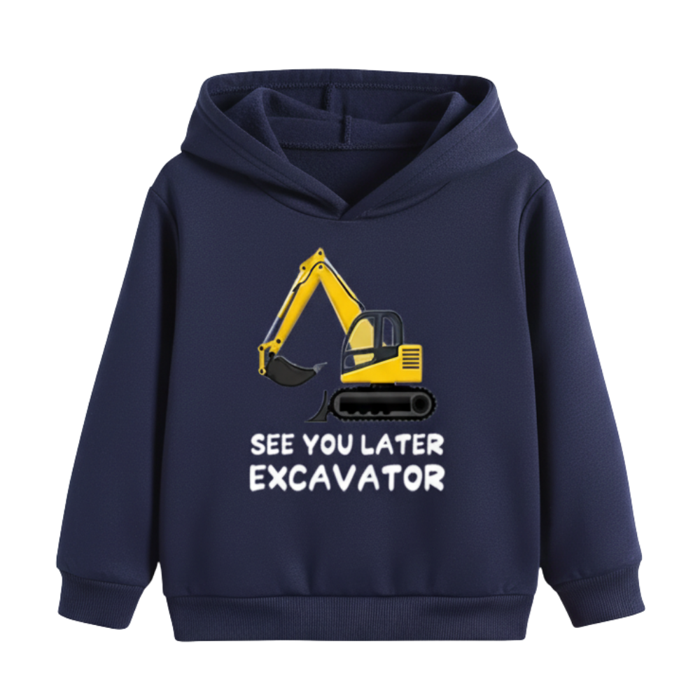 Cartoon Excavator Print Hoodie For Kids