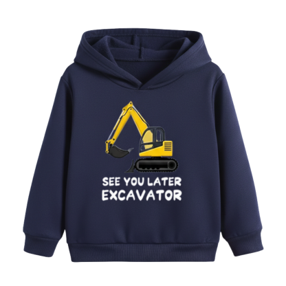 Cartoon Excavator Print Hoodie For Kids