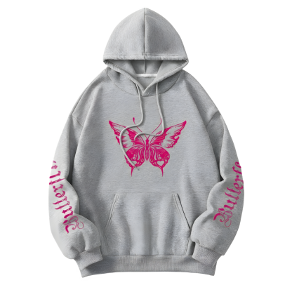 Casual Butterfly Printed Drawstring Hoodie For Women