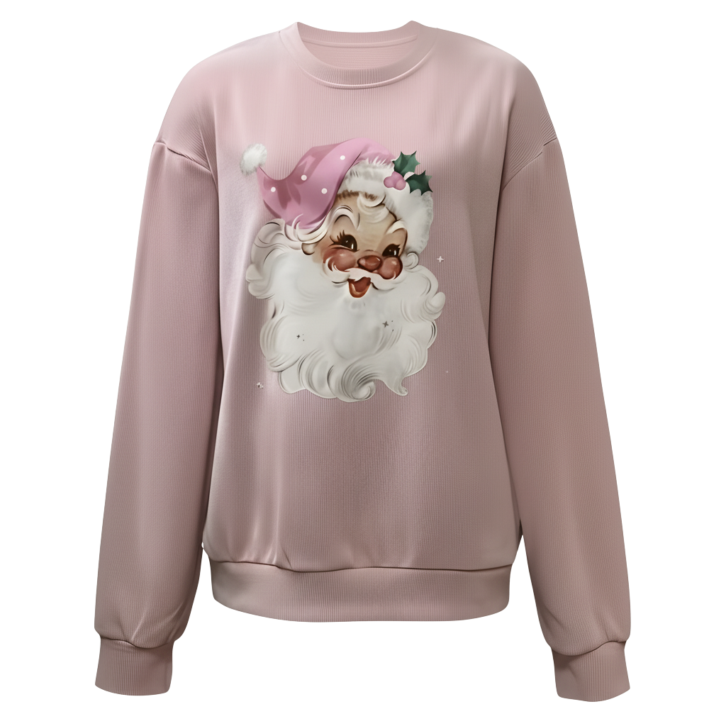 Long Sleeve Christmas Oversized Sweatshirt With Santa Print For Women