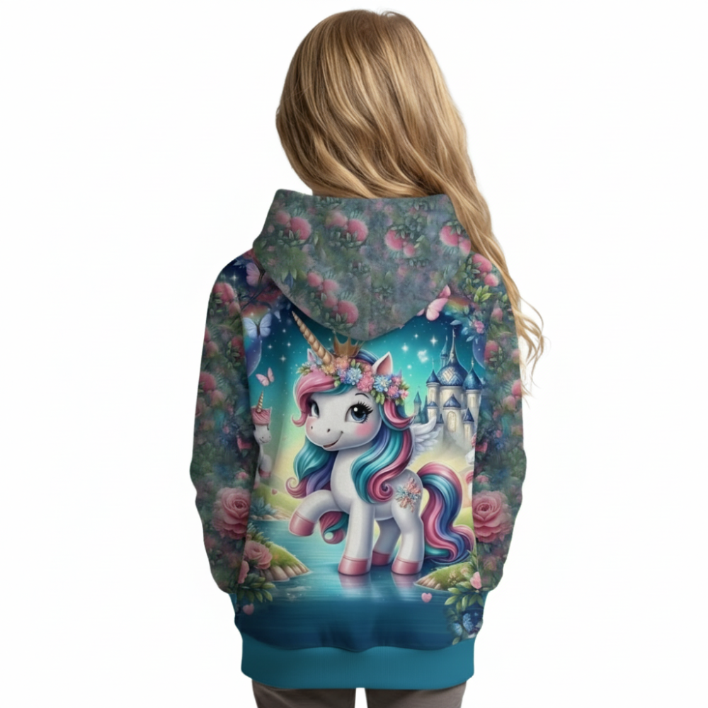 Magical Unicorn and Flower Print Hooded Sweatshirt for girls