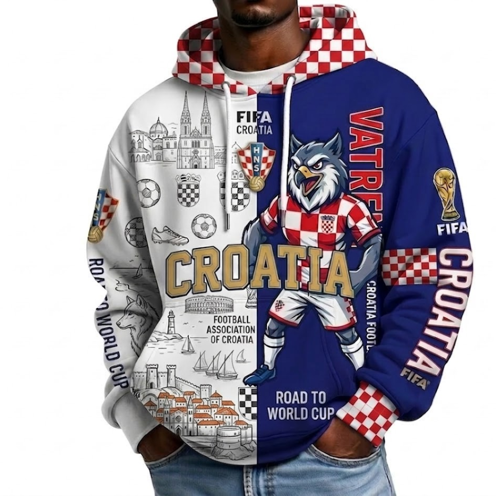 FIFA 2026 Croatia Football Themed All Over Printed Hoodie
